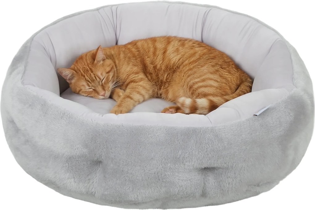 PawHut Pat reversibil pentru pisici, pat pentru pisici de interior și câini mici, pat rotund cu margine de susținere, gri deschis | Aosom Romania