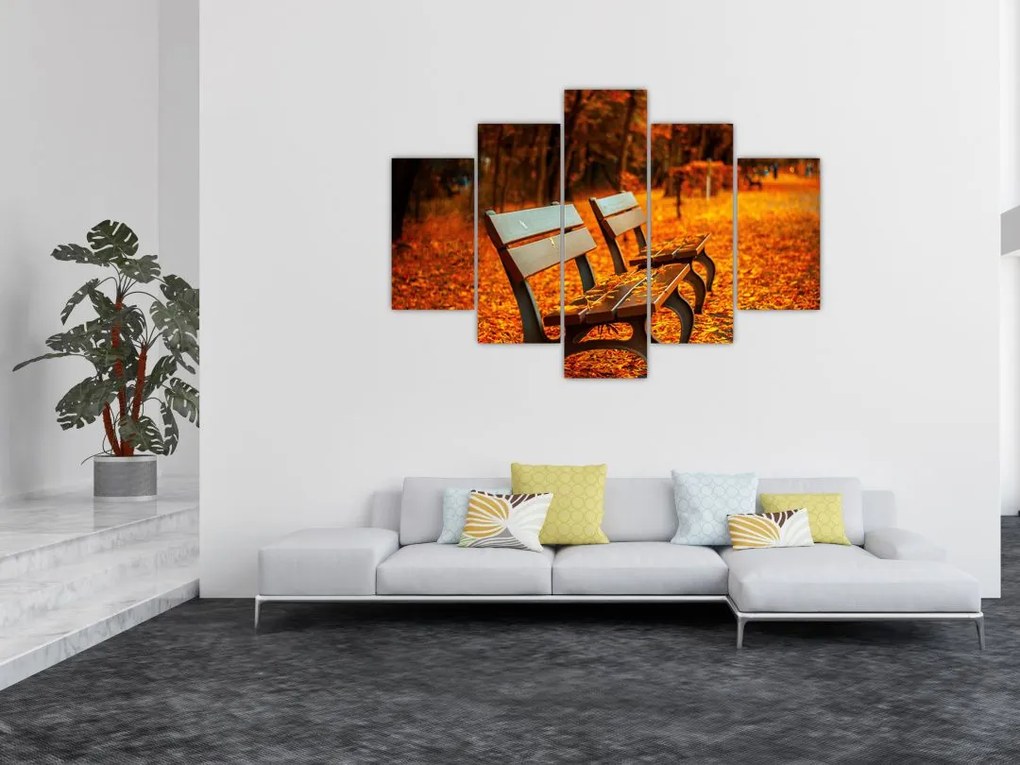 Tablou cu banca toamna (150x105 cm)