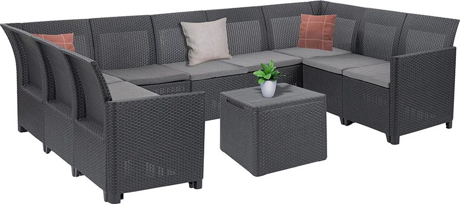 Canapea de colț Claire VII cu 9 locuri și masă cu perne, grafit