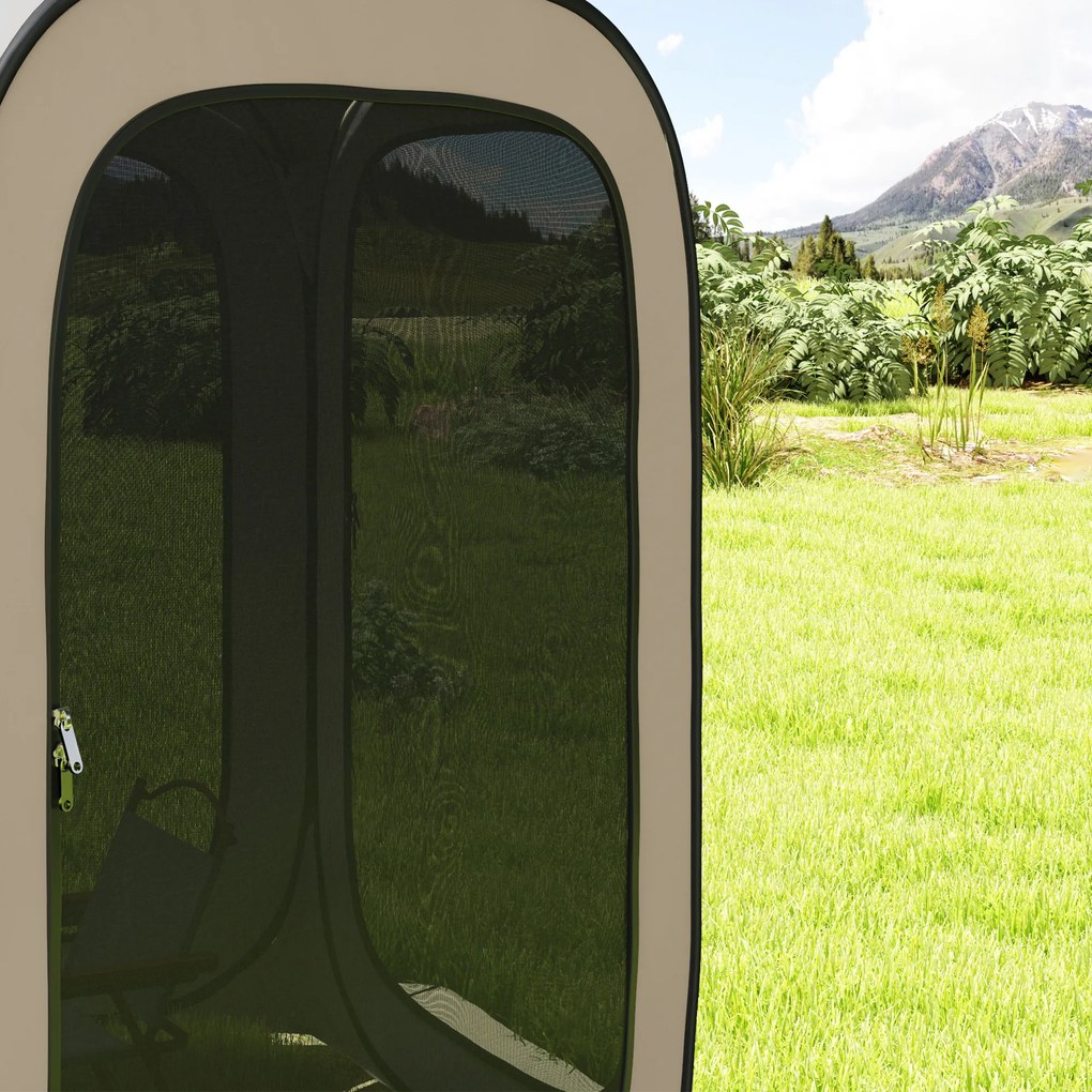 Outsunny cort pop-up pentru camping, portabil, protecție UPF50+, laterale cu plasă, sârmă de oțel, Khaki | Aosom Romania