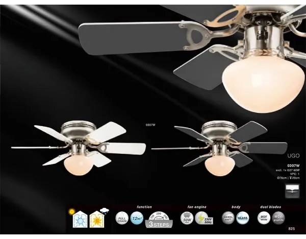 GLOBO 0307W - Ventilator de tavan UGO 1xE27/60W/230V