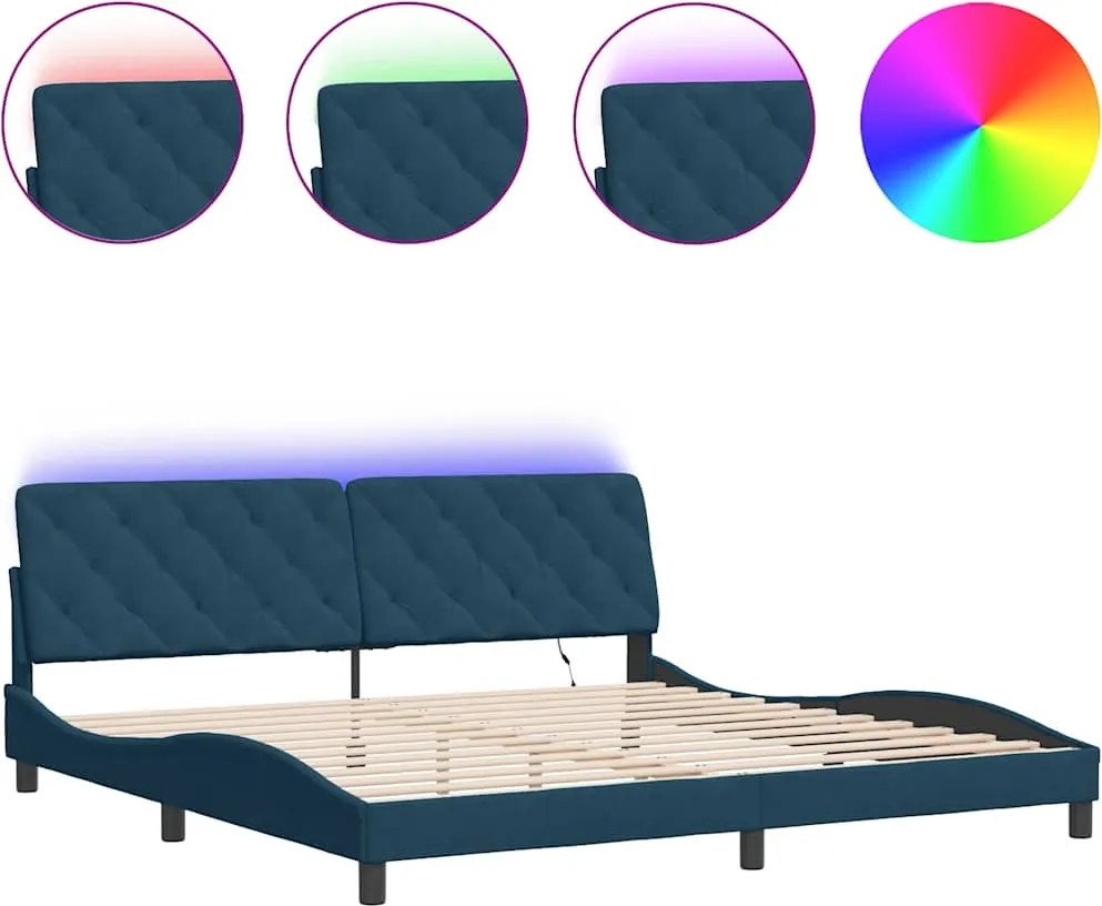 vidaXL Cadru de pat cu LED fără saltea, albastru, 200x200 cm, catifea
