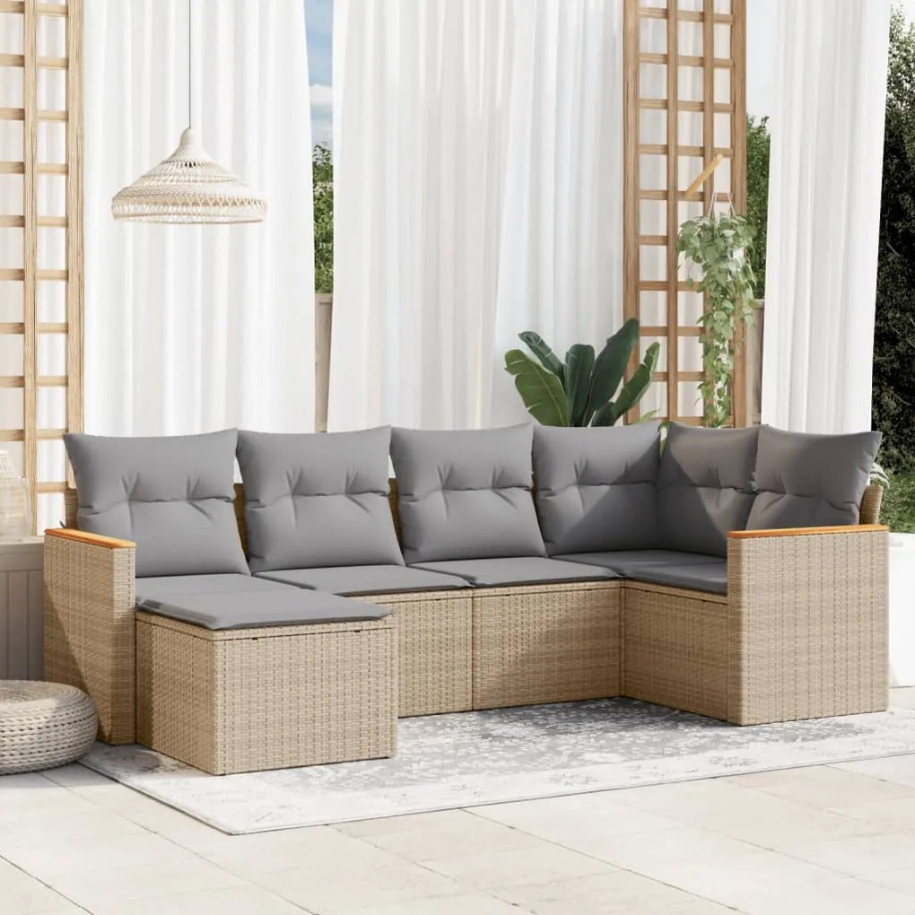 vidaXL Set canapele de grădină cu perne, 6 piese, bej, poliratan
