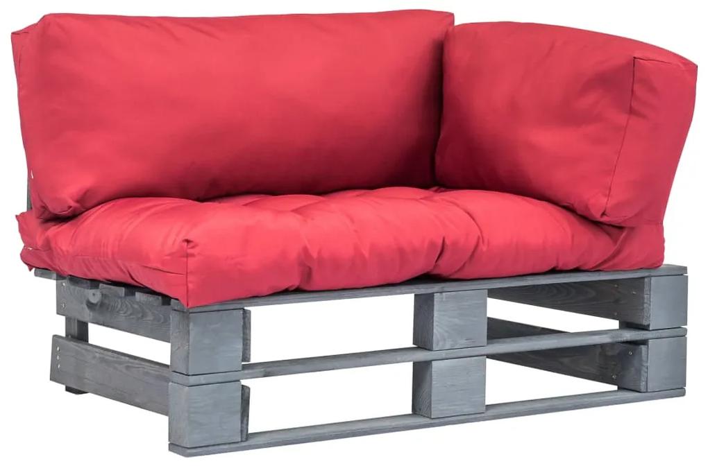 Canapea de gradina din paleti cu perne rosii, lemn pin Gri si rosu, 1