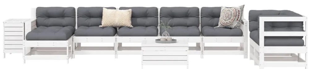 vidaXL Set canapea de grădină, 10 piese, alb, lemn masiv de pin