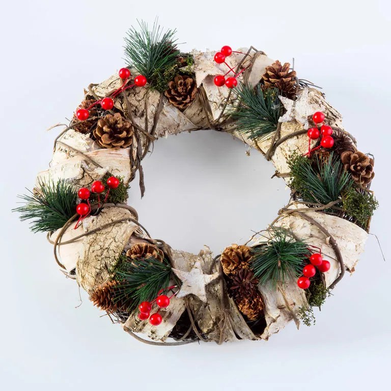 Coroniţă de Crăciun cu scoarţă de mesteacăn naturală 32 cm