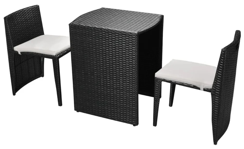 42882 vidaXL Set mobilier bistro cu perne, 3 piese, negru, poliratan