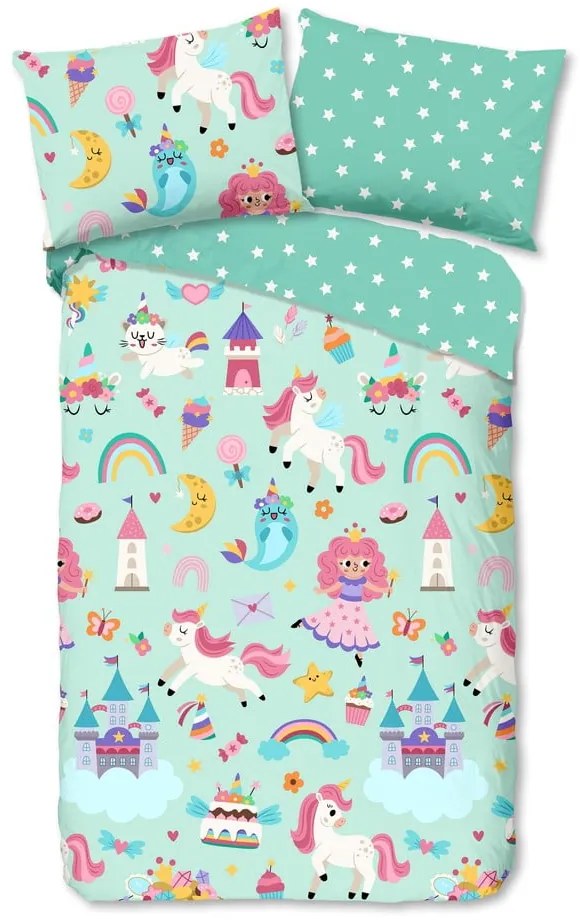 Lenjerie de pat pentru copii verde-mentă din bumbac pentru pat de o persoană 140x200 cm Fantastic – Good Morning