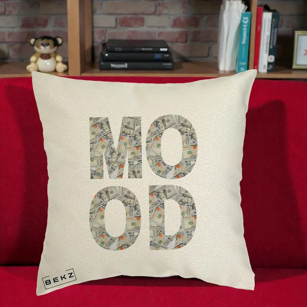 Perna Decorativa MOOD Money Grafic Urban, 40x40 cm, Ecru, Husa Detasabila, Perna Inclusa, BEKZ®
