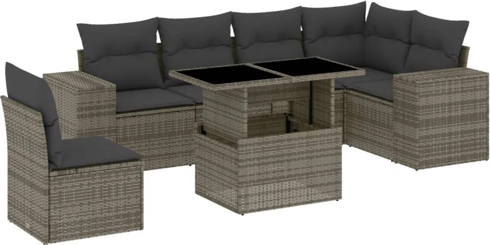vidaXL Set canapele de grădină, 7 piese, cu perne, gri, poliratan