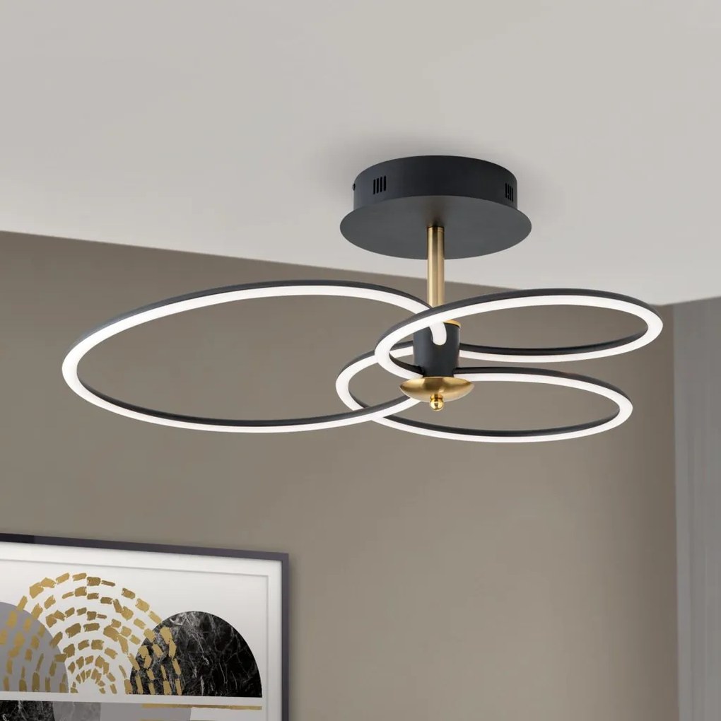 Lustra LED aplicata stil minimalist CHARLOTTE negru/auriu