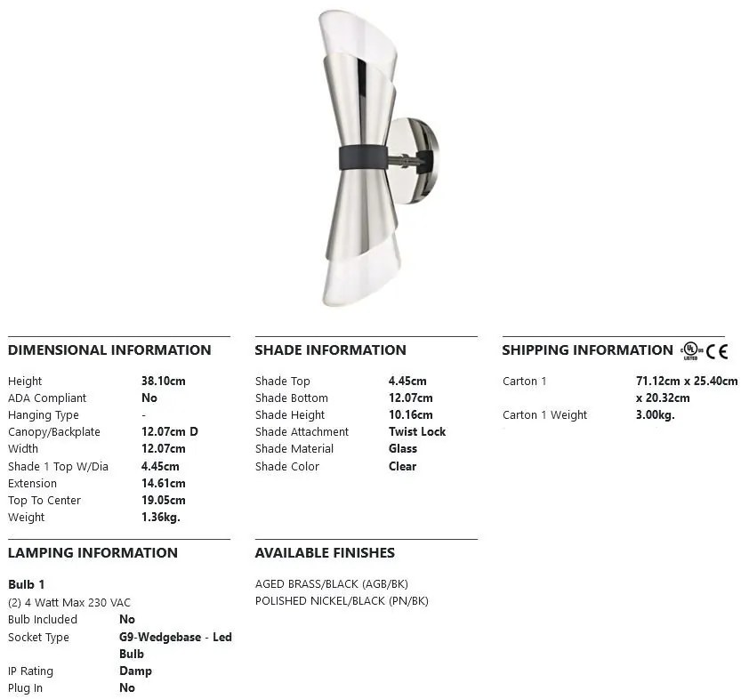 Aplica de perete design modern ANGIE nichel lucios