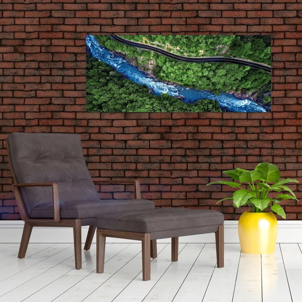 Tablou - Râu între munți, Caucaz, Rusia (120x50 cm)