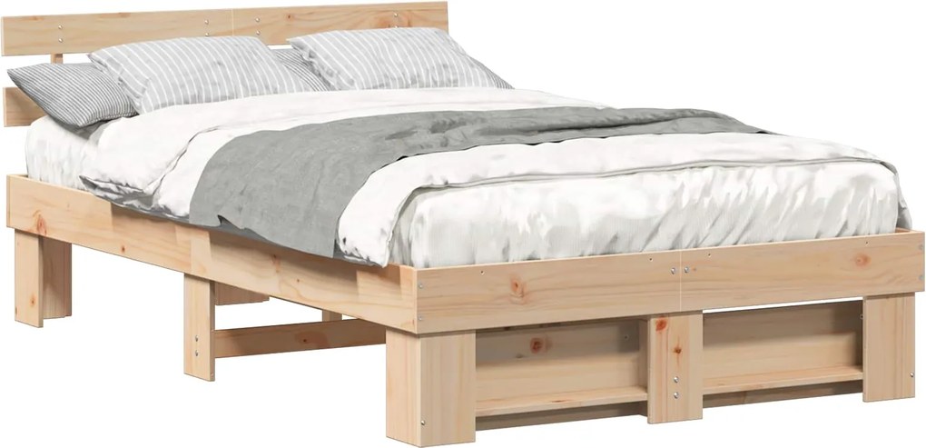 vidaXL Cadru de pat cu headboard Maro 140 x 190 cm Lemn de pin masiv