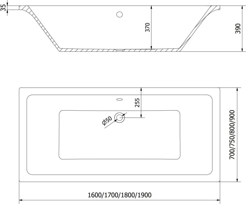 Mexen Cube cadă dreptunghiulară 170 x 80 cm, albă - 55051708000