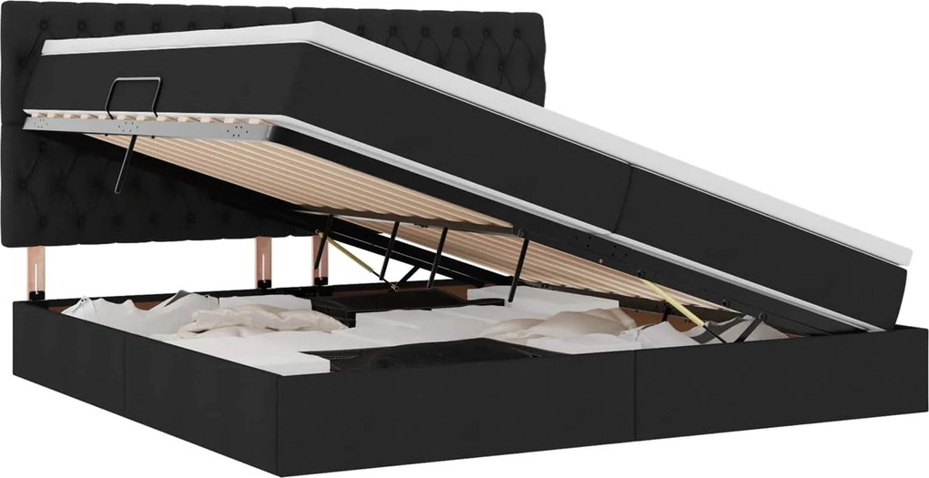 vidaXL Pat cu saltea și LED cu saltea Negru 200 x 200 cm Poliester