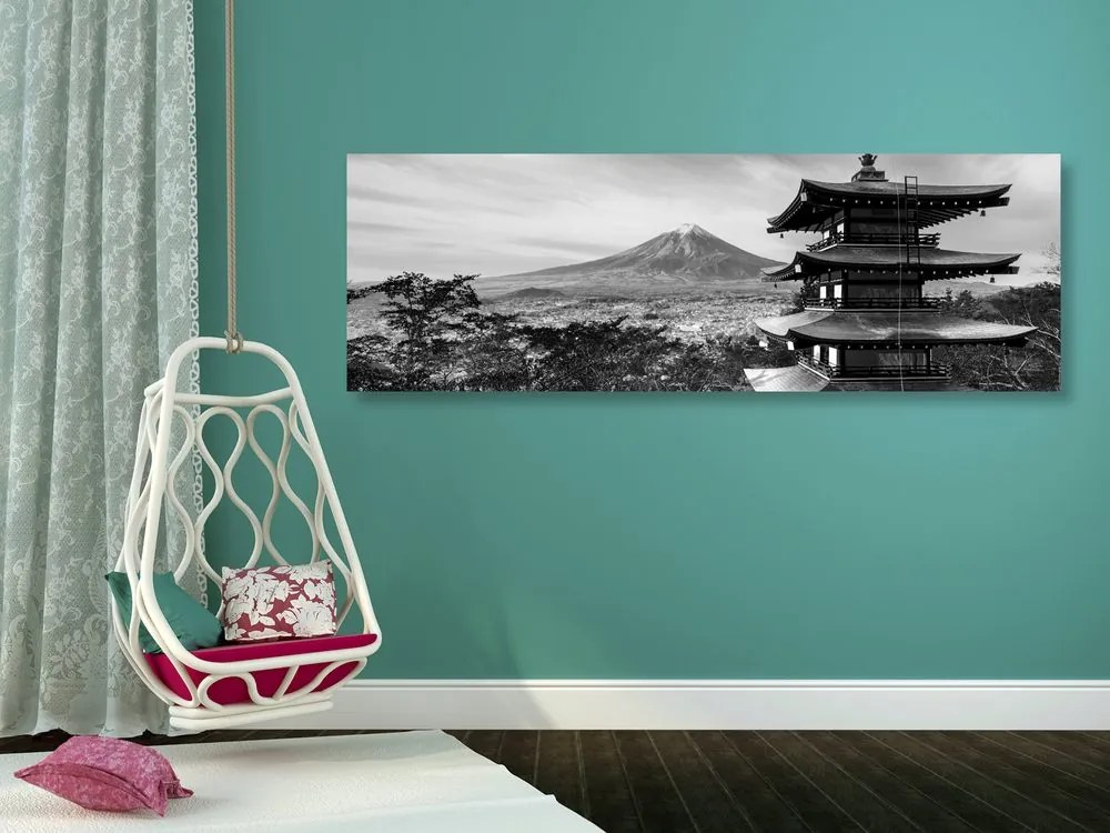Tablou monument Pagoda Chureito în design alb-negru