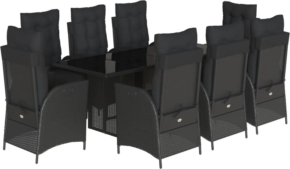 vidaXL Set mobilier de grădină cu perne, 9 piese, negru, poliratan