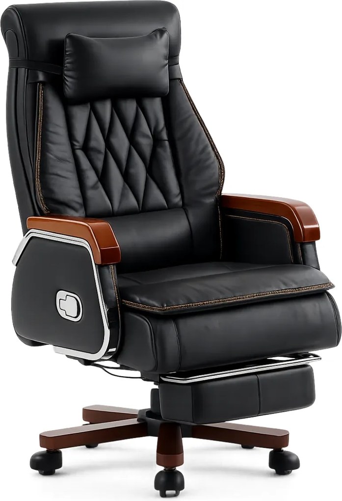 EXECUTIVE PRIME 8206B – Scaun directorial din piele naturala si lemn , Masaj in 9 puncte si Incalzire, rezistent 150 kg, Negru