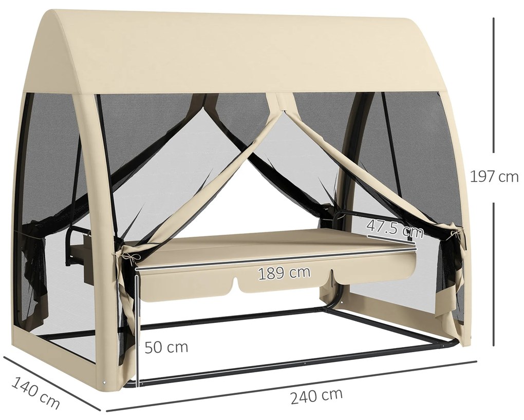 Outsunny Balansoar de Grădină 2-în-1 Convertibil în Pat cu Perne, Husă și Plasă de Țânțari, 240x140x197 cm, Cafeniu | Aosom Romania