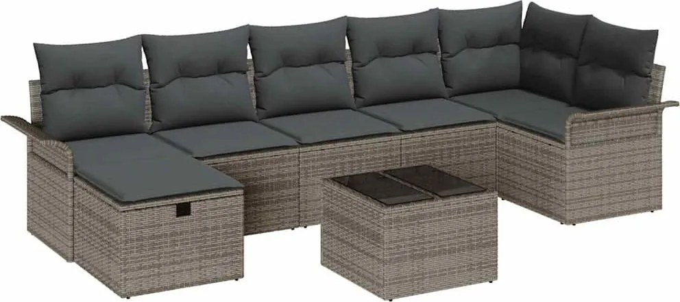 vidaXL Set de canapele pentru grădină cu pernă 8 pcs Gri poliratan