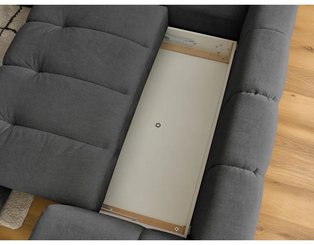 Colțar gri închis extensibil/cu spațiu de depozitare (cu colț pe partea stângă/în formă de ”L”) Fuji – Bobochic Paris