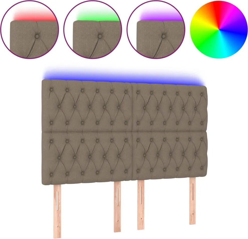 vidaXL Tăblie de pat cu LED, gri taupe, 144x7x118/128 cm, textil