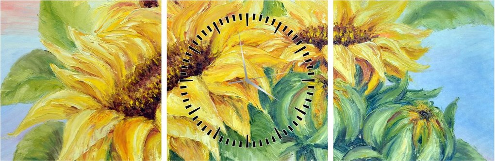 Tablou - Floarea soarelui înflorită (cu ceas) (90x30 cm)