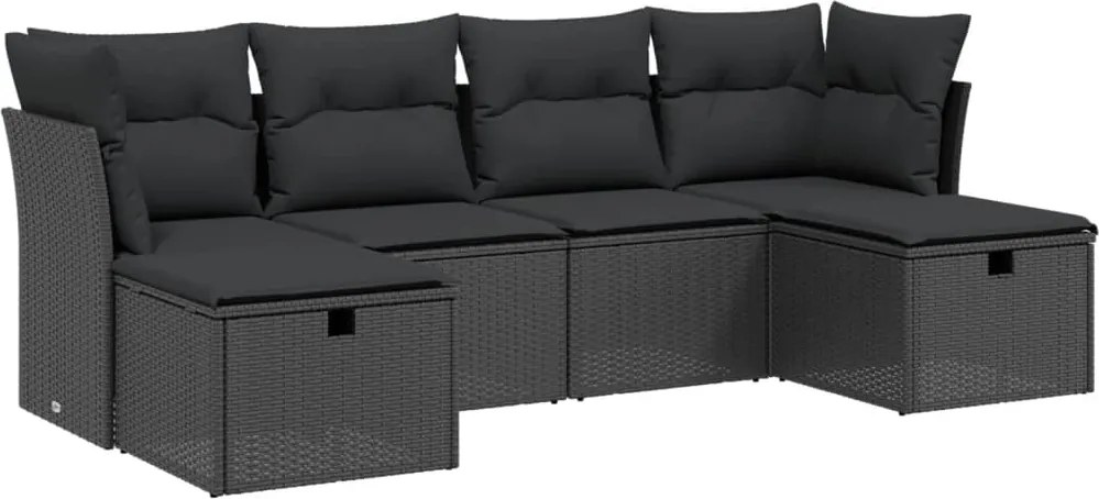 vidaXL Set mobilier de grădină cu perne, 6 piese, negru, poliratan