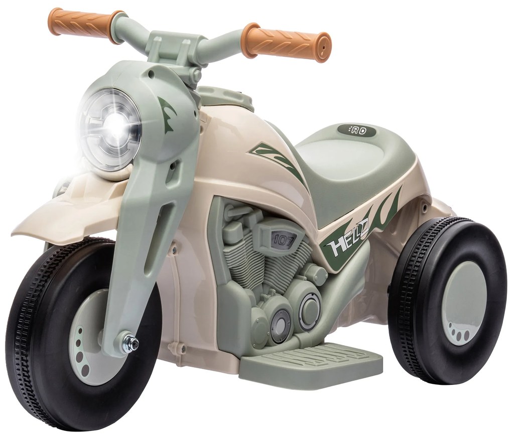 AIYAPLAY Moto electrică pentru copii 2-5 ani, 3 roți, 6 V, 3 km/h, cu funcție de bule, efecte luminoase și sonore, crem | Aosom Romania