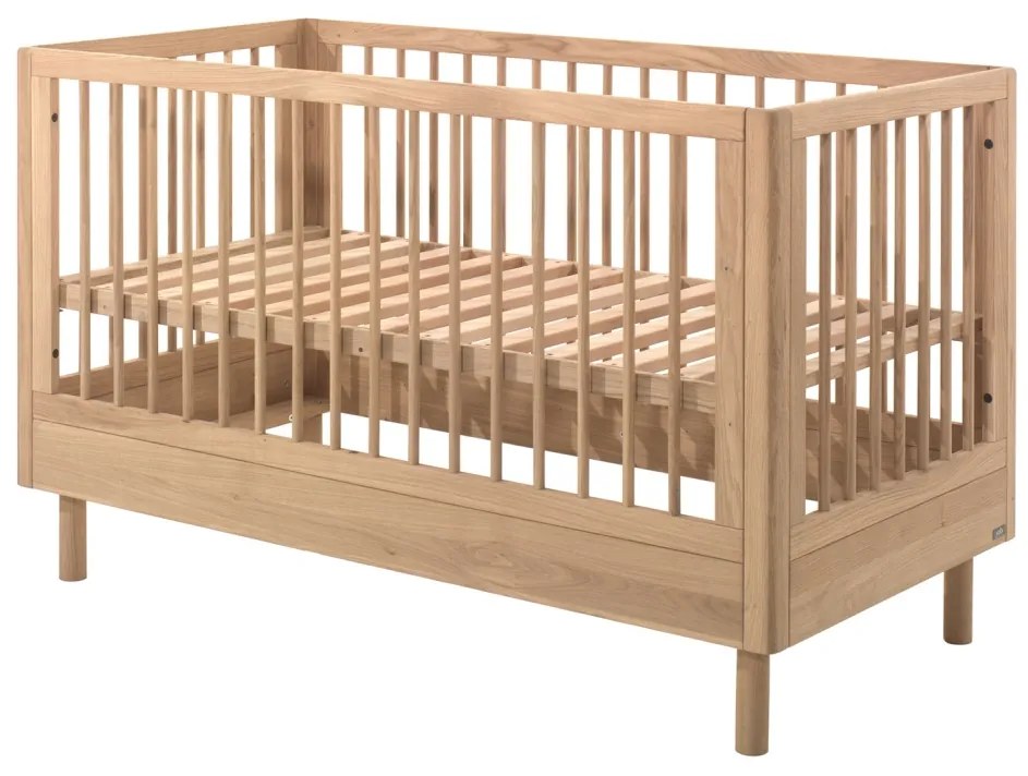 Set Complet Mobilier Cameră Bebelus Forrest Oak, din Lemn Masiv de Stejar, Natur: Pătuț Convertibil (70x140 cm), Comodă cu 3 Sertare, Suport de
