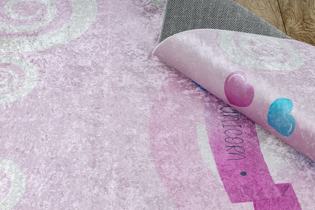 BAMBINO 2533 covor lavabil Inorog, curcubeu pentru copii anti-alunecare - roz