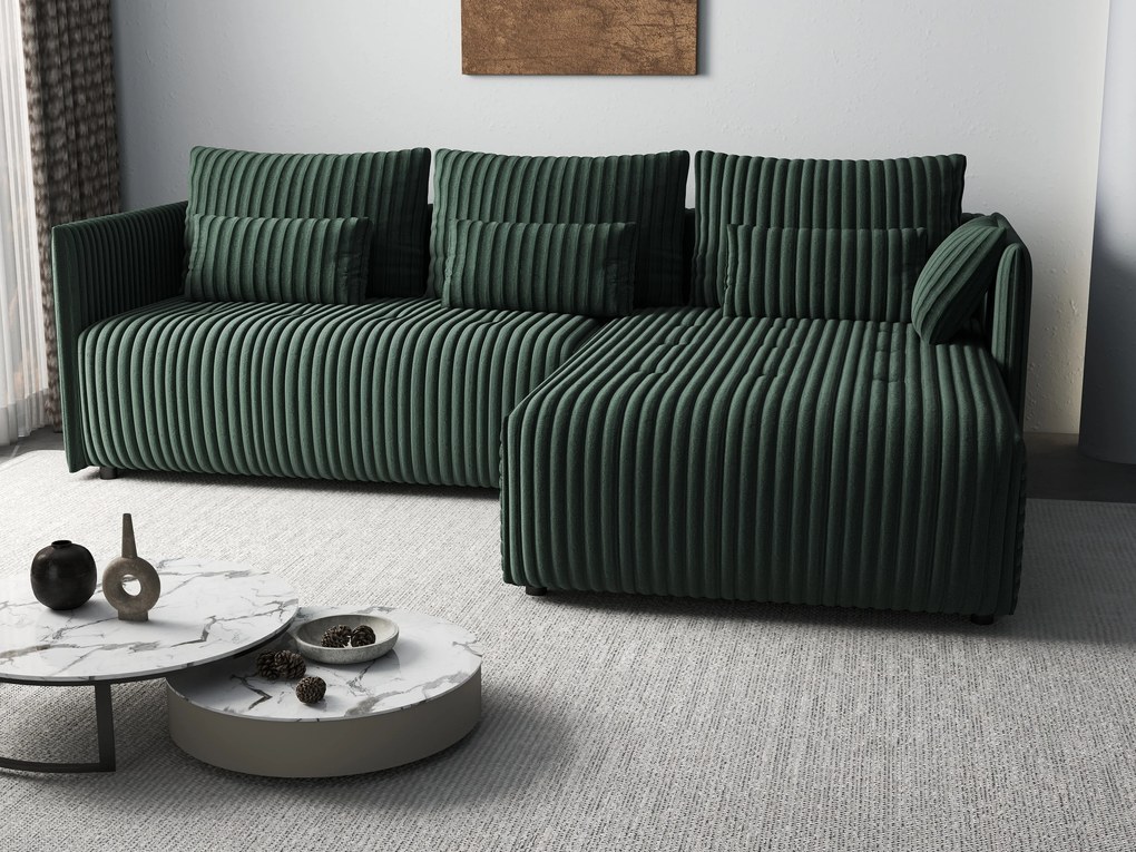 Colțar extensibil dumonde cu ladă de depozitare si sezut confortabil din spuma high-density, Malta Ambience Verde 235x185 cm