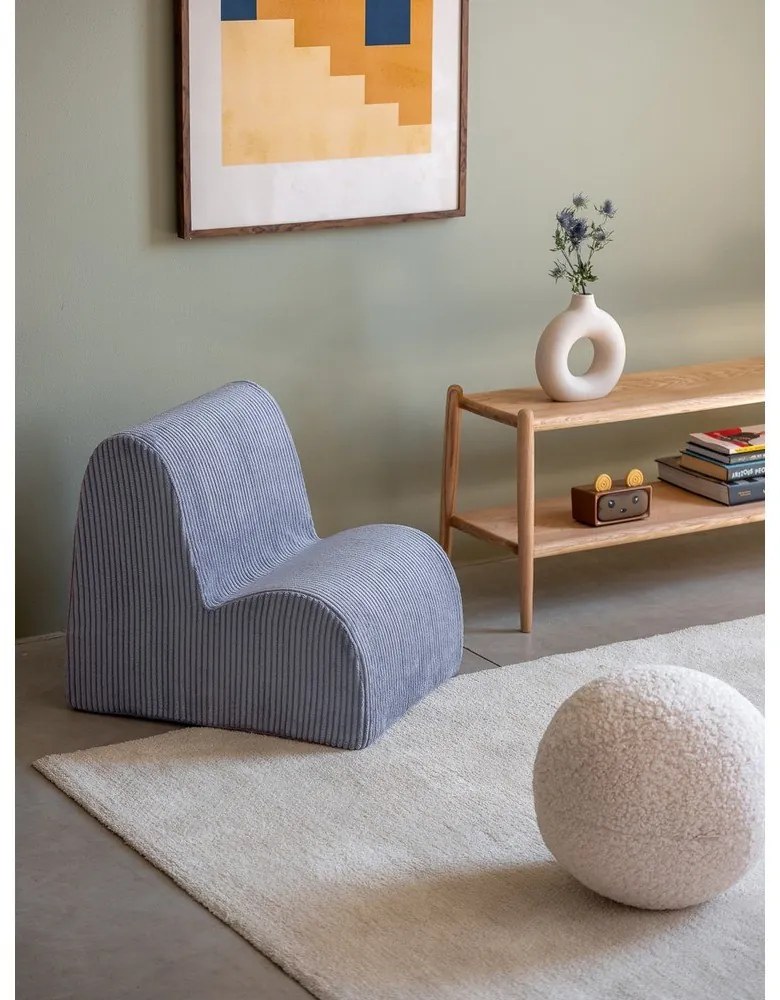 Fotoliu de copii albastru cu tapițerie din catifea reiată Cloud – Wigiwama