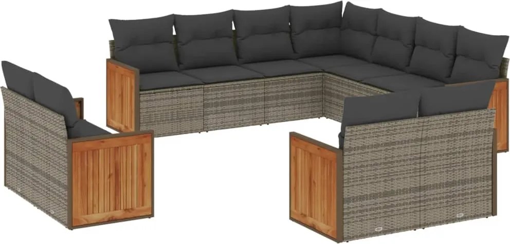 vidaXL Set canapele de grădină cu perne, 11 piese, gri, poliratan