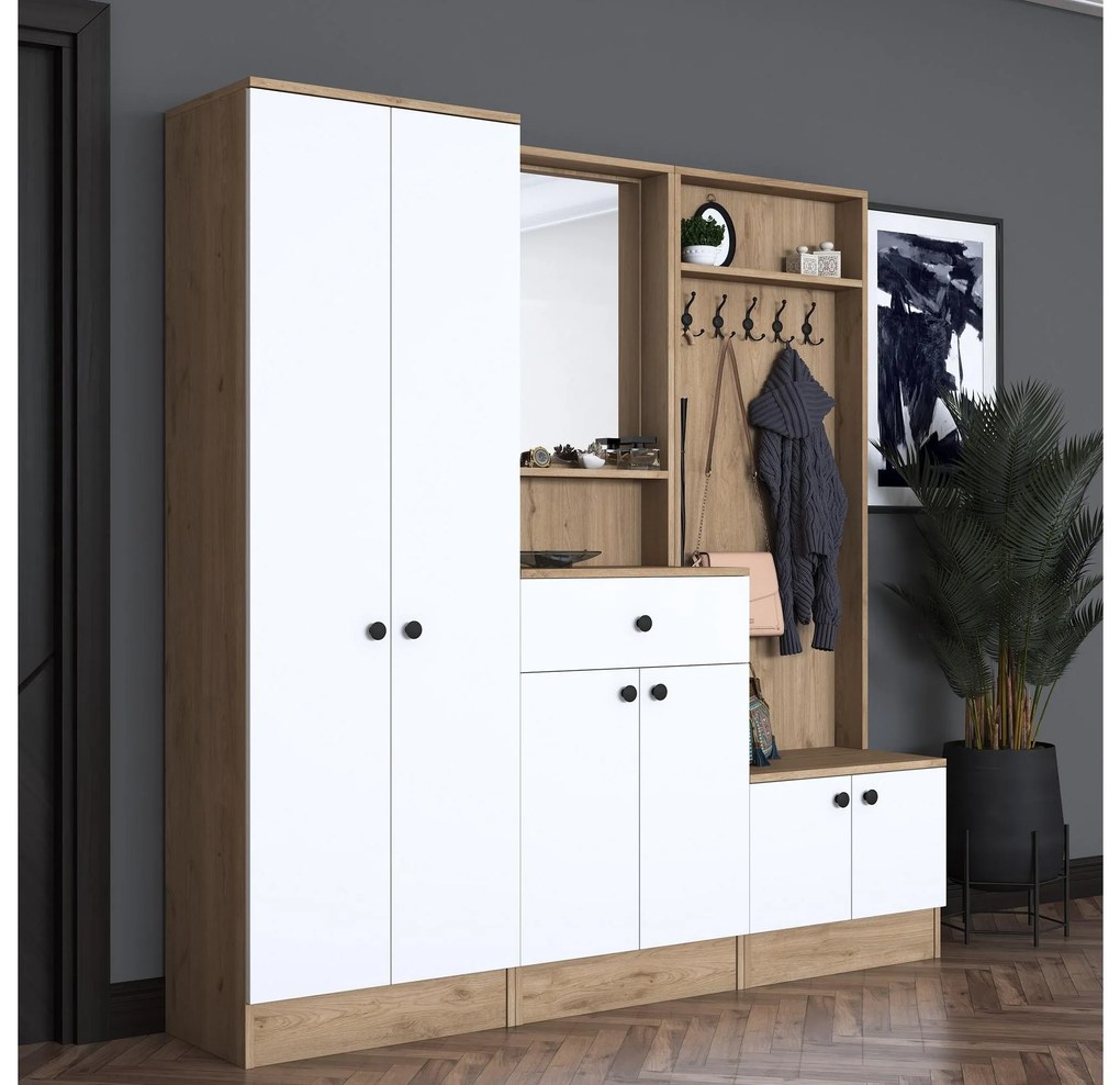 Mobilier hol Pixie 2 (nuc + alb) (cu oglindă). 1102449