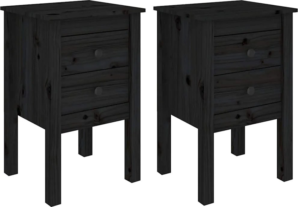 vidaXL Noptiere, 2 buc., negru, 40x35x61,5 cm, lemn masiv de pin