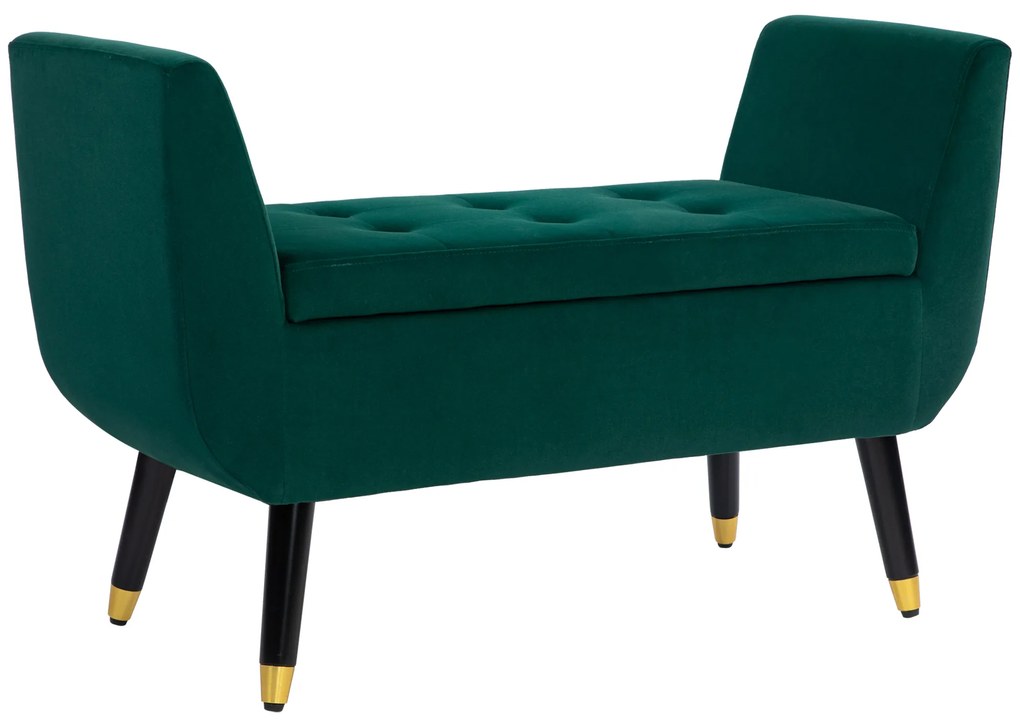 HOMCOM Polsterbank mit Stauraum, Armlehnen, Material textil din poliester de tip catifelat, Lemn de cauciuc, 107 x 42 x 65 cm, Verde | Aosom Romania