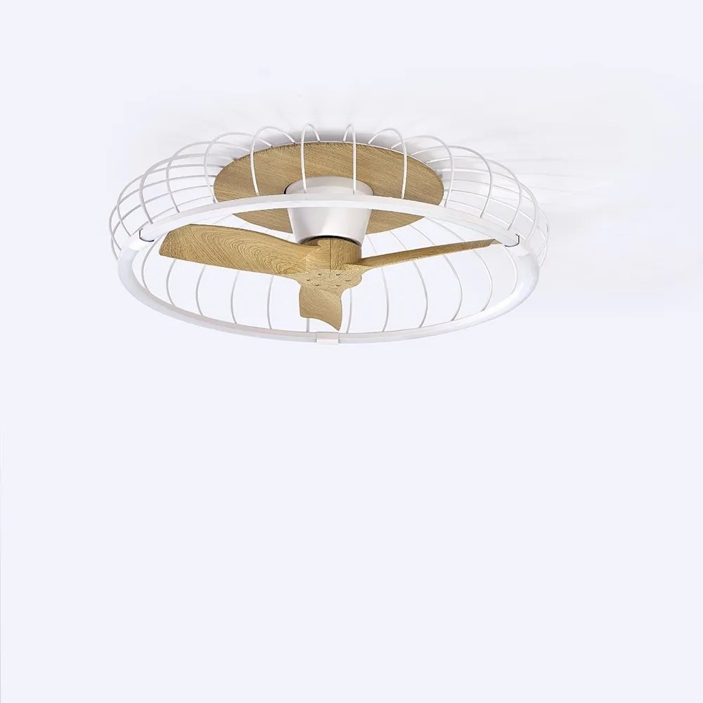 Lustra LED Smart cu Ventilator si telecomanda NATURE alb/fag