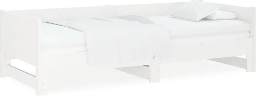 vidaXL Pat extensibil de zi, alb, 2x(90x190) cm, lemn masiv de pin