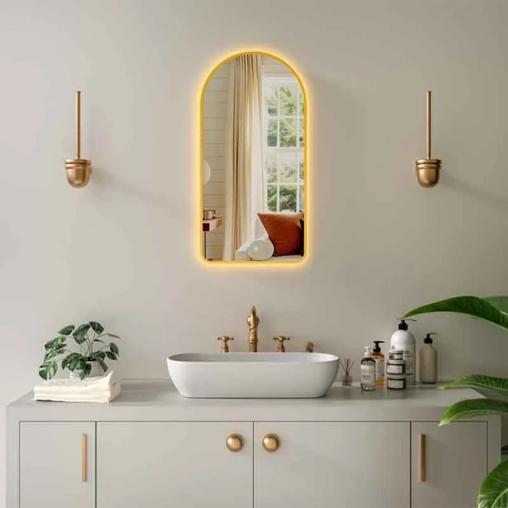 Oglinda cu iluminare si dezaburire Fluminia Cosimo cu afisare ora si Bluetooth 50x100 cm finisaj negru mat