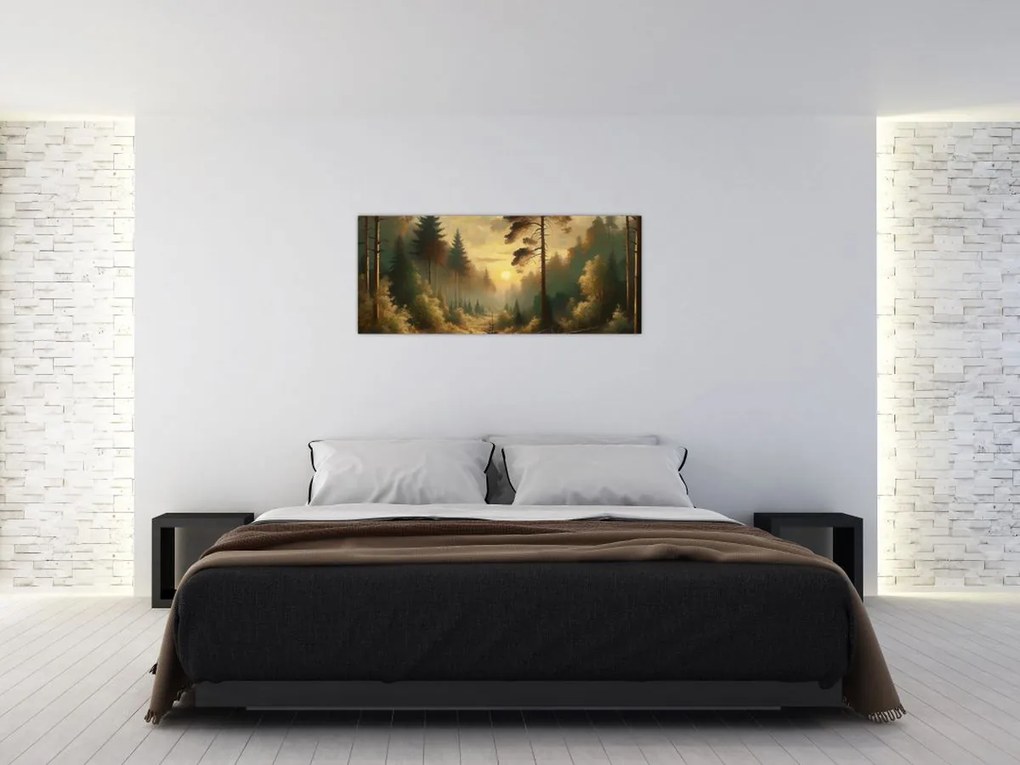 Tablou - Soare strălucind prin pădure (120x50 cm)