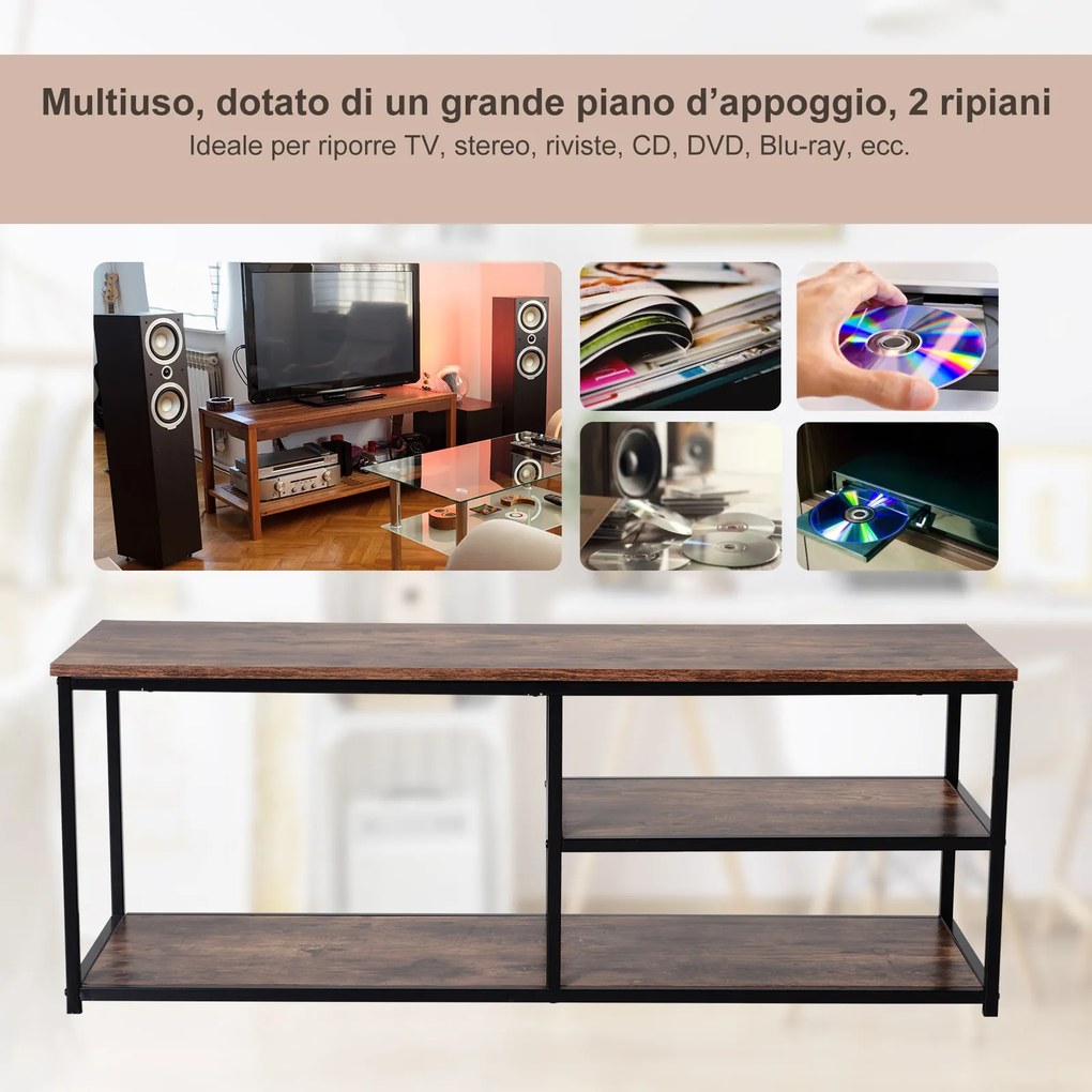 Mobilier TV Modern HOMCOM in Stil Industrial cu 3 Etajere, Lemn și Metal, Maro si Negru, 120x40x45 | Aosom Romania