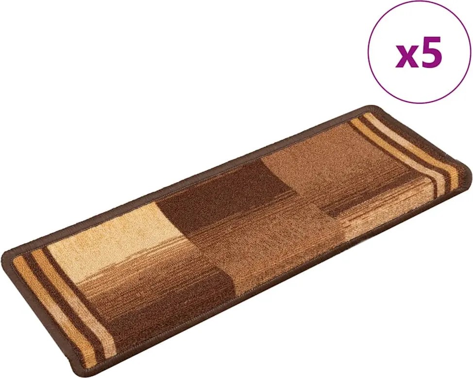 vidaXL Covorașe pentru scări autoadezive, 5 buc., maro, 65x21x4 cm