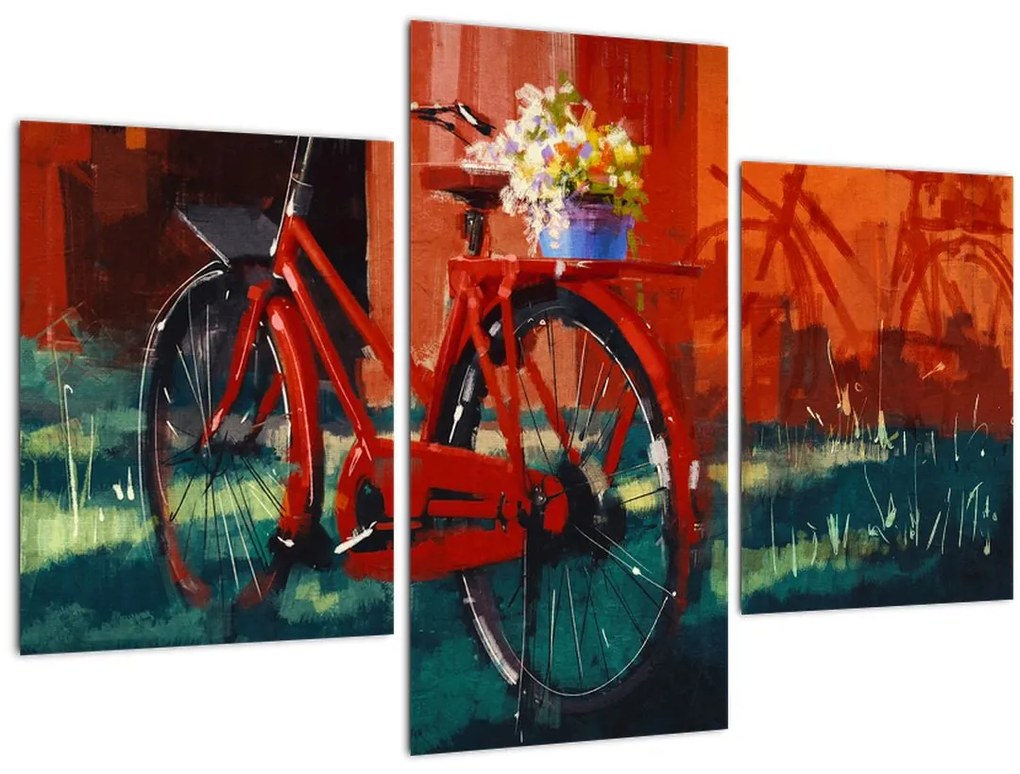Tablou - Bicicleta roșie, pictură acrilică (90x60 cm)
