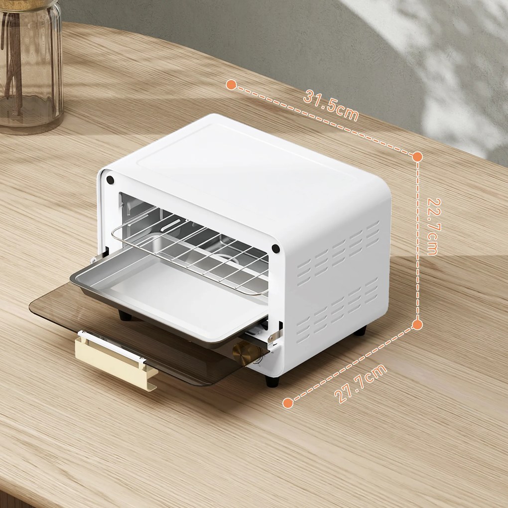 HOMCOM Cuptor Electric cu 2 Înălțimi cu Temporizator și Temperatură Reglabilă, 31,5x27,7x22,7 cm, Alb | Aosom Romania