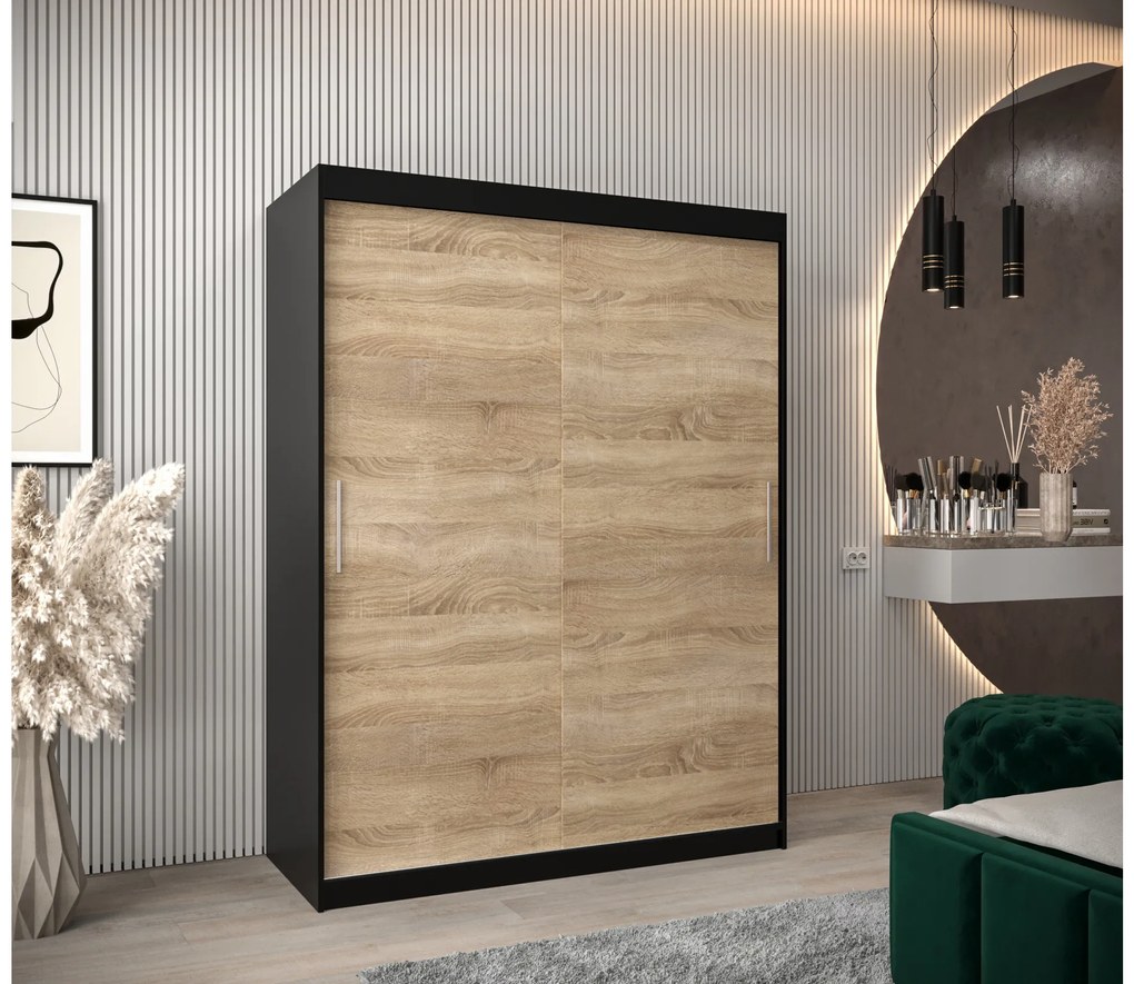 Dulap de haine 150 cm Toki (negru mat + stejar sonoma). 1064824