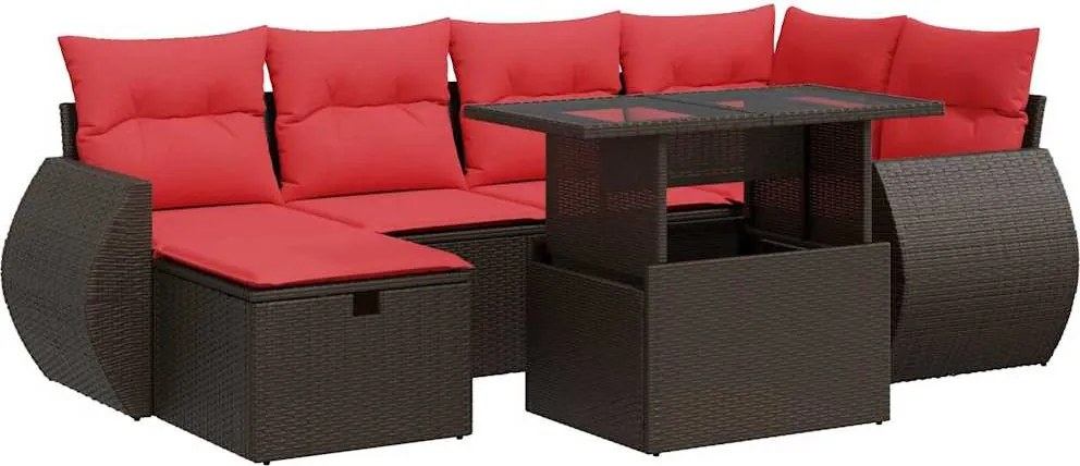 vidaXL Set canapele grădină perne 7 piese maro, poliratan