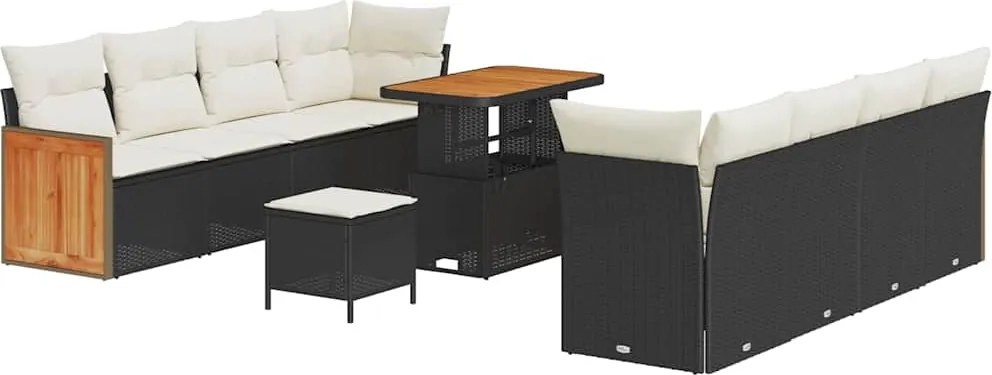 vidaXL Set de canapele pentru grădină cu pernă 11 pcs Negru și Crem