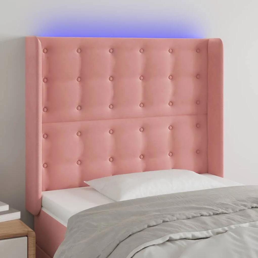 3124517 vidaXL Tăblie de pat cu LED, roz, 83x16x118/128 cm, catifea